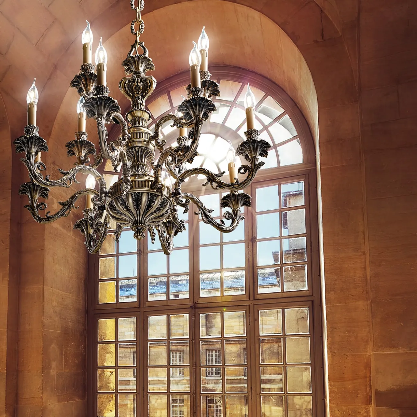 Antique Brass 12-Light Chandelier