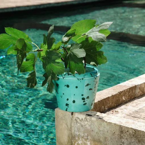 Aqua and Green Ceramic Cachepot Vase