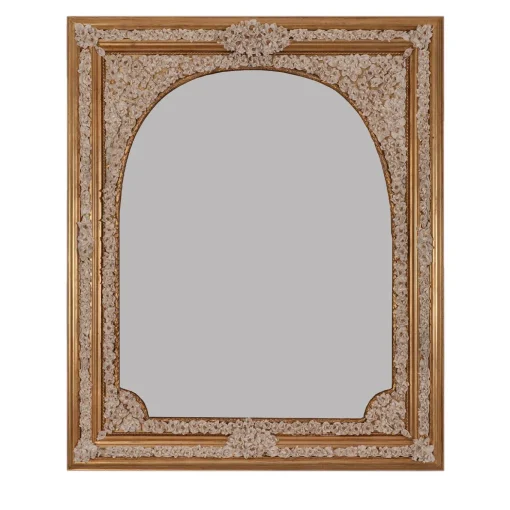 Arched Mirror with Capodimonte Porcelain Flowers and Hand-Painted Gold Highlights