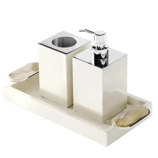 Argentella Ivory Set of Soap Dispenser and Toothbrush Holder