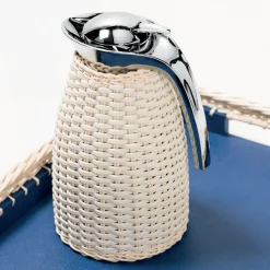Arles White Leather & Rattan Thermal Carafe