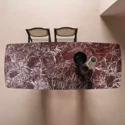 Arne Lepanto Marble And Red Legs Dining Table by Roberto Lazzeroni