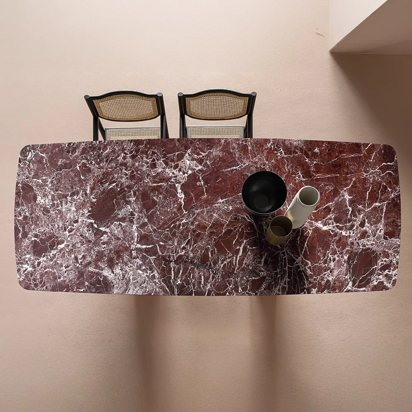 Arne Lepanto Marble And Red Legs Dining Table by Roberto Lazzeroni
