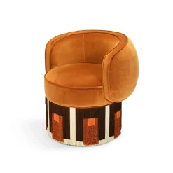 Art Deco Cognac Velvet Pirouette Cleo Swivel Armchair