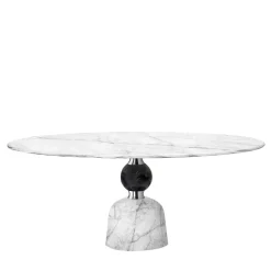 Artù Round Carrara and Black marquina Marble Dining Table by Paolo Rizzato