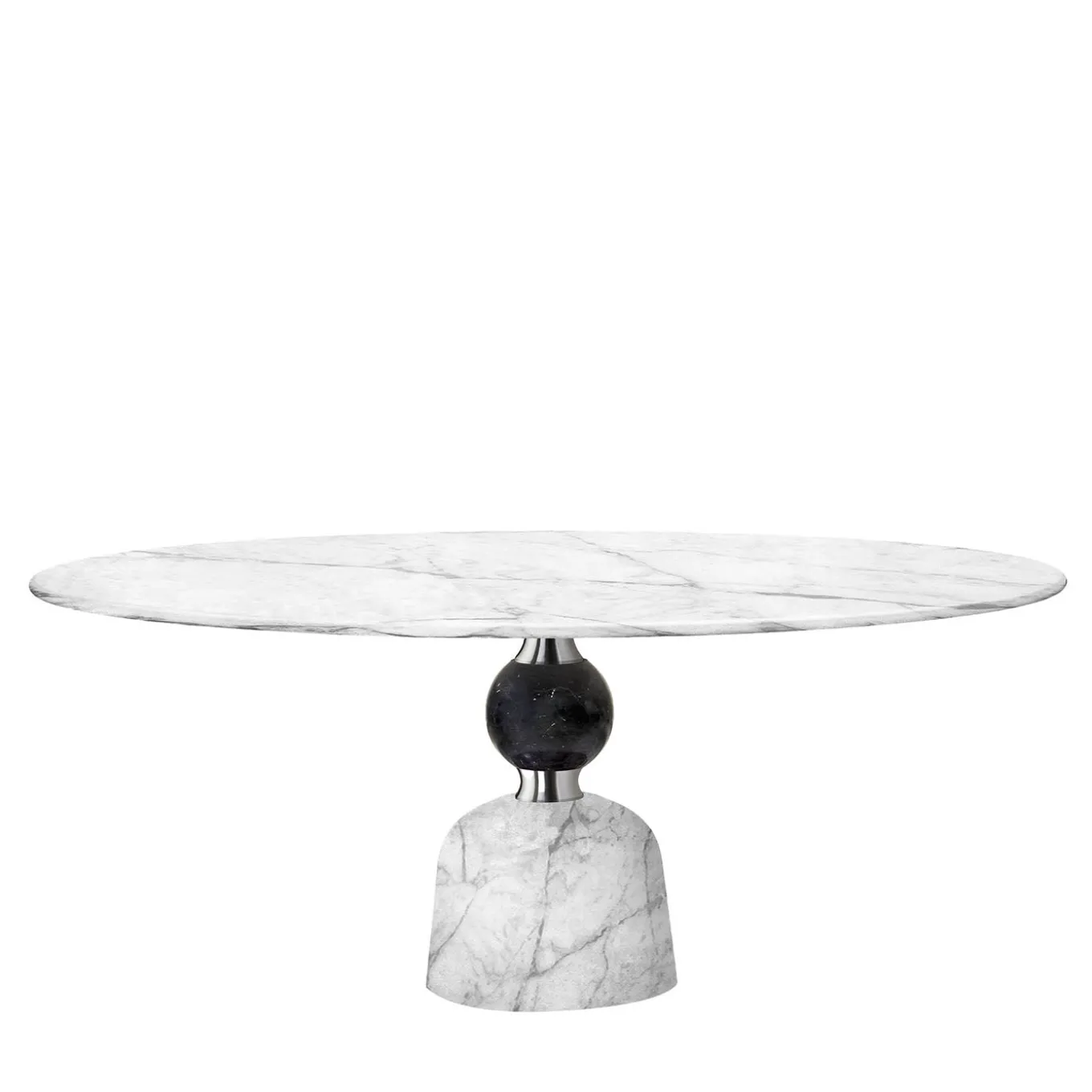 Artù Round Carrara and Black marquina Marble Dining Table by Paolo Rizzato