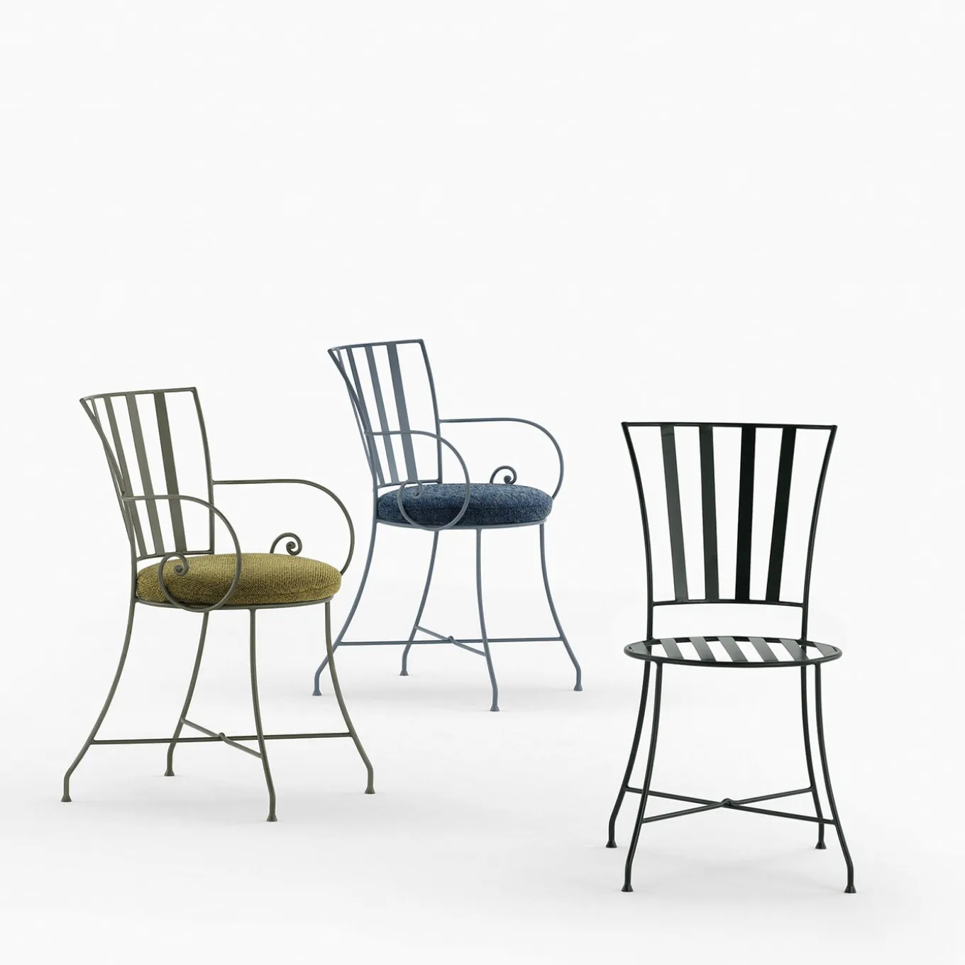 Attonita Wrought Iron Green Chair With Armrests