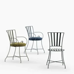 Attonita Wrought Iron Slate-Blue Chair With Armrests