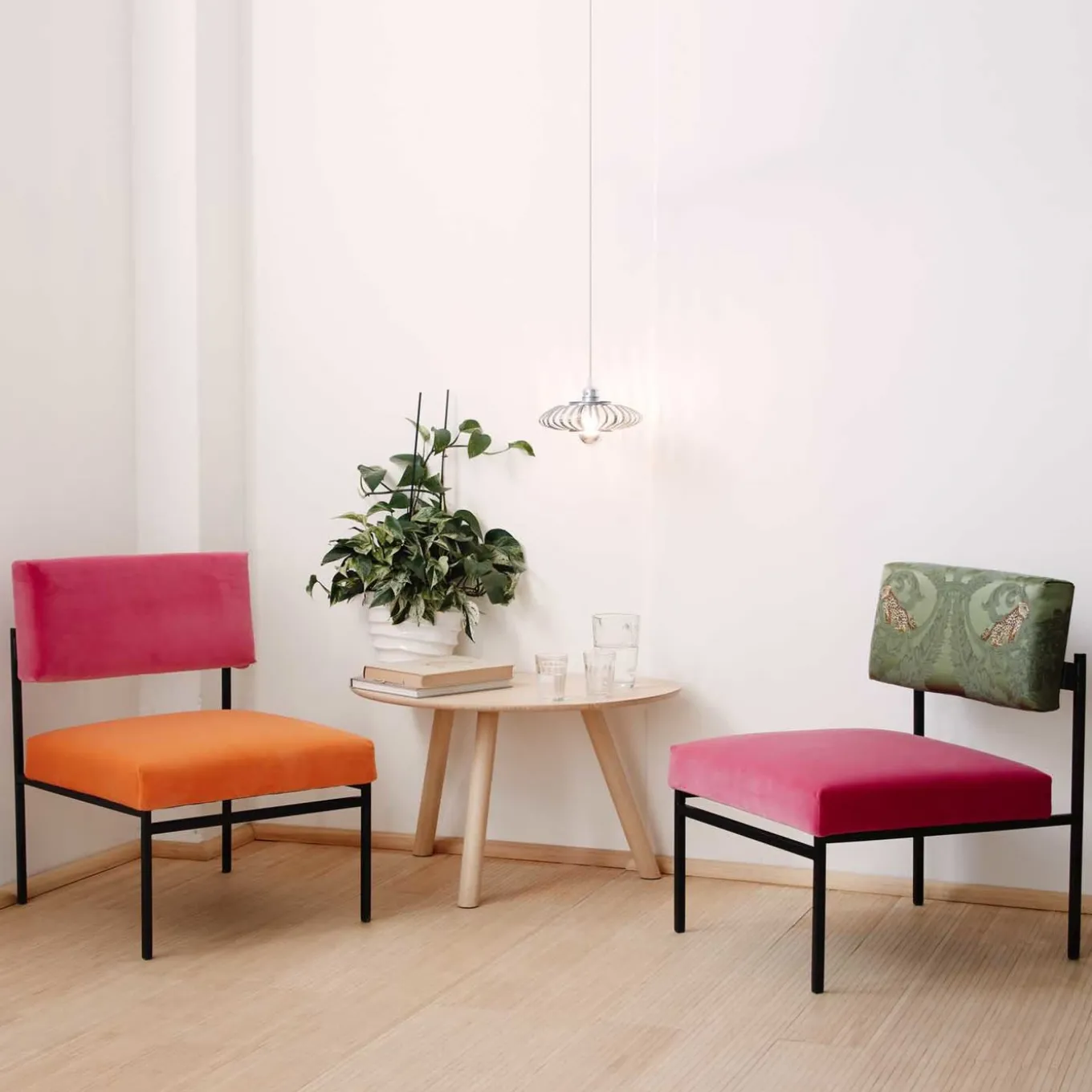 Aurea Orange and Pink Velvet Lounge Chair