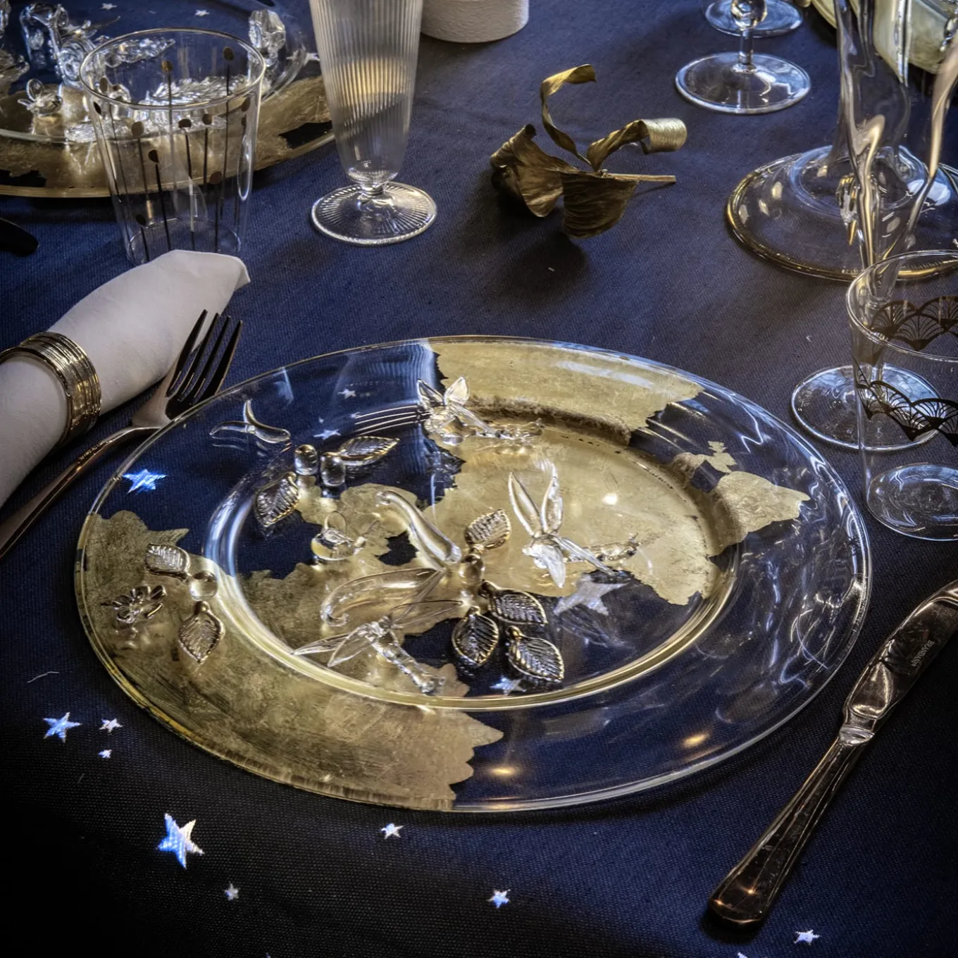 Aurora Dragonfly Gold Glass Decorative Dinner Plate