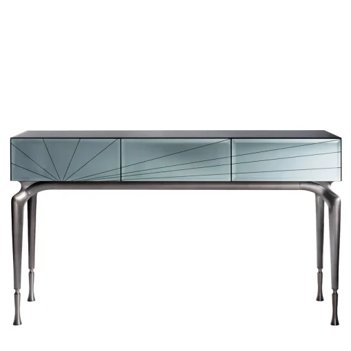 Aurora Smoked Mirror with Drawers Glass Console