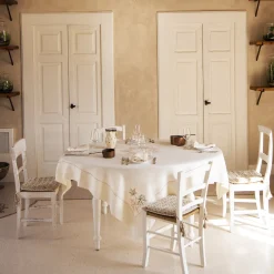 Avorio Embroidered Maple Leaf Linen Tablecloth