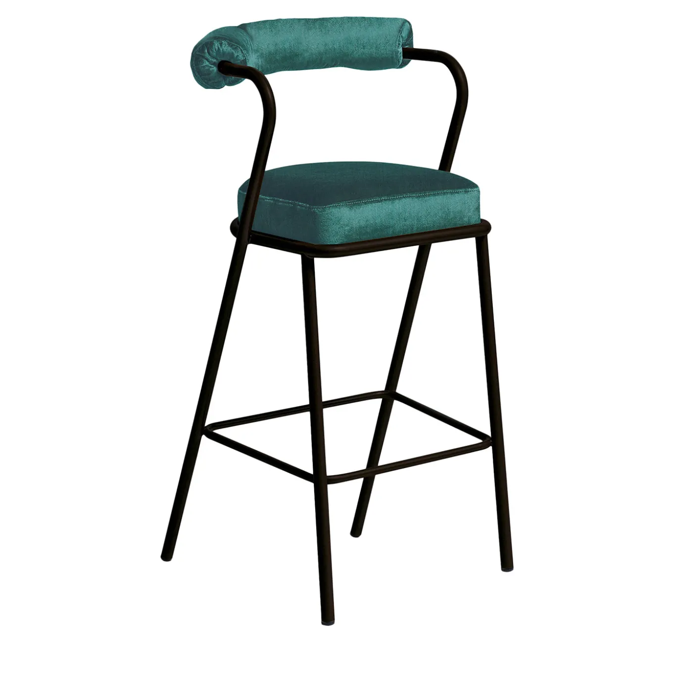 Baba Black Steel & Blue Velvet Cushion Bar Stool by Serena Confalonieri