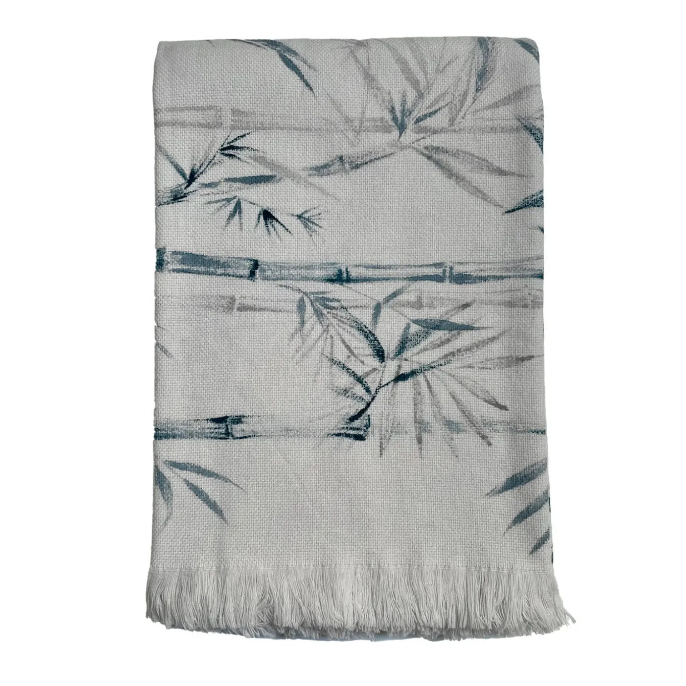 Bamboo Fringed Off-White Handpainted Blanket