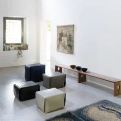 Bao Dark Leather Pouf by Viola Tonucci