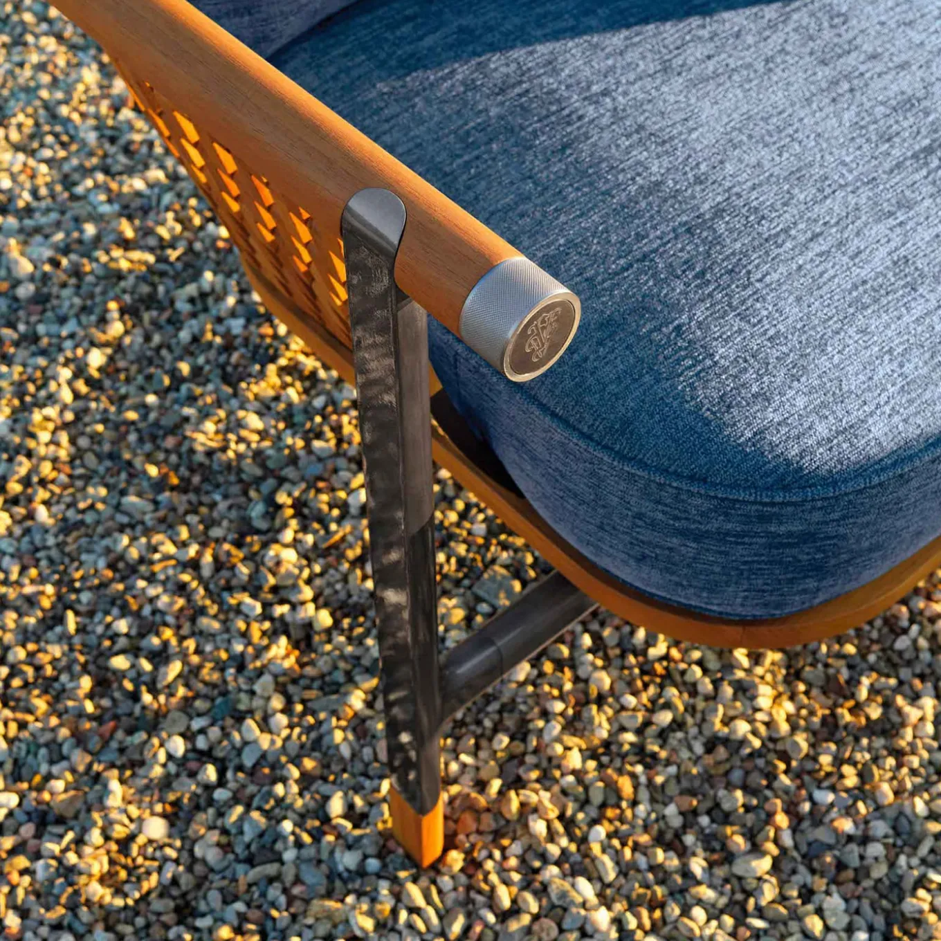 Basket Light Blue Fabric And Wood Outdoor Sofa