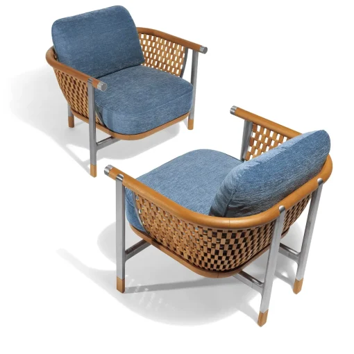Basket Light Blue Fabric And Wood Outdoor Armchair