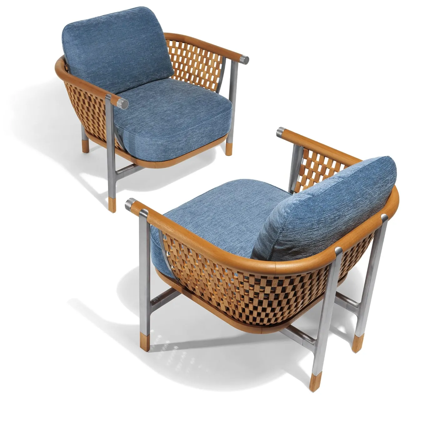 Basket Light Blue Fabric And Wood Outdoor Armchair