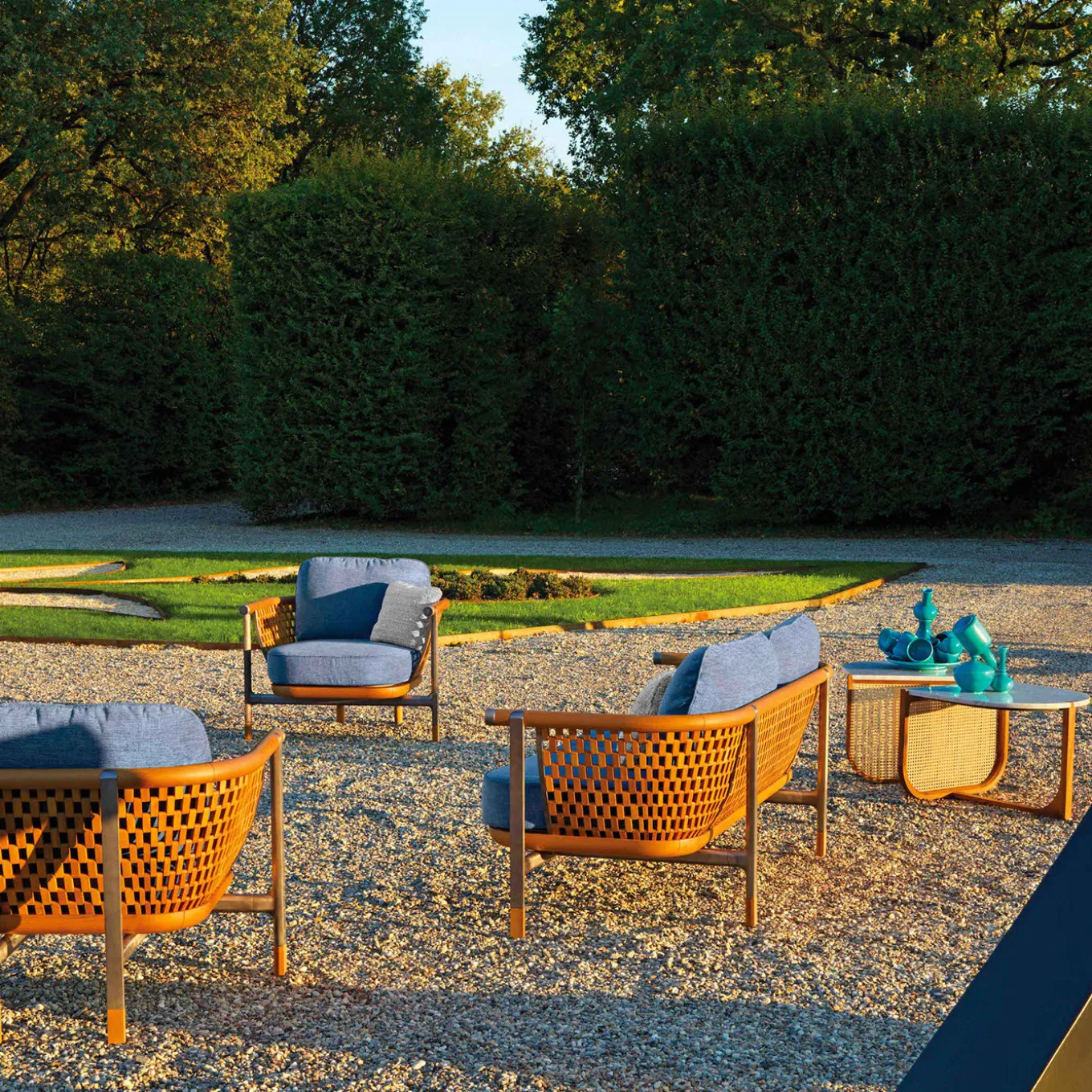 Basket Light Blue Fabric And Wood Outdoor Armchair