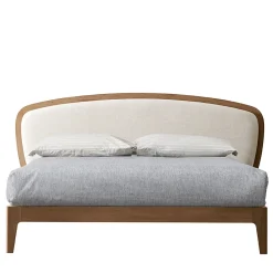 Battlò Bed in Canaletto Walnut Wood With Linen Upholstery