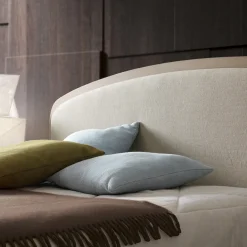 Battlò Bed in Canaletto Walnut Wood With Linen Upholstery