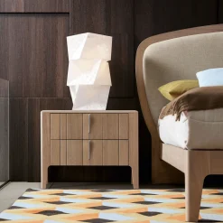 Battlò Bed in Canaletto Walnut Wood With Linen Upholstery