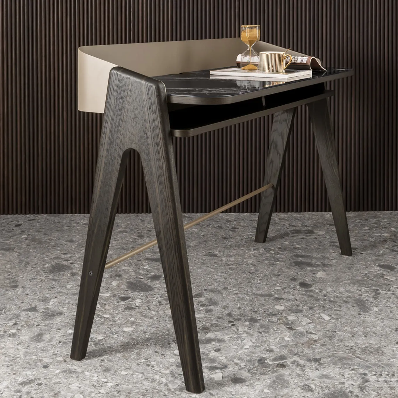 Bavero Breccia Imperiale Marble-Effect & Oak Writing Desk