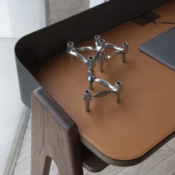 Bavero Cognac Leather Desk with Walnut Legs