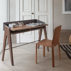 Bavero Cognac Leather Desk with Walnut Legs