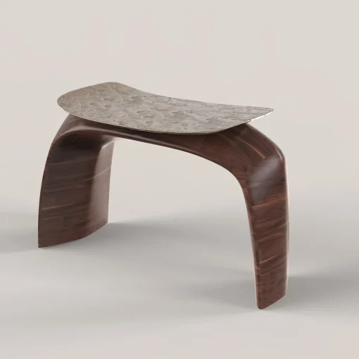 Bayou Brown Wood and Cast Bronze Stool #1