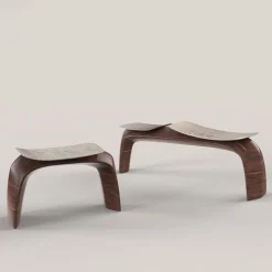 Bayou Brown Wood and Cast Bronze Stool #1