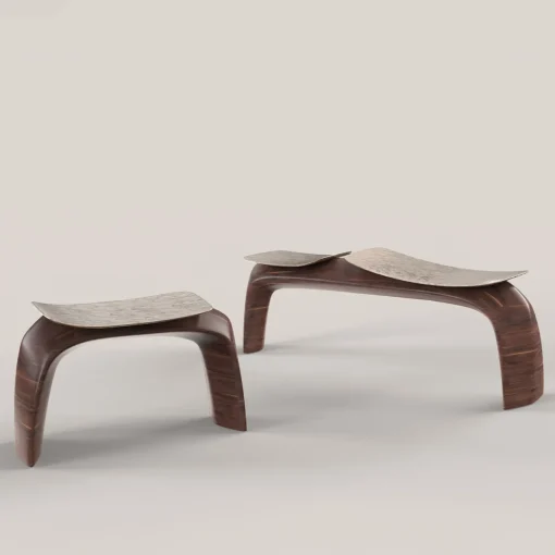 Bayou Brown Wood and Cast Bronze Stool #1