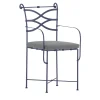 Begentle Cushioned Wrought Iron Blue Chair With Armrests