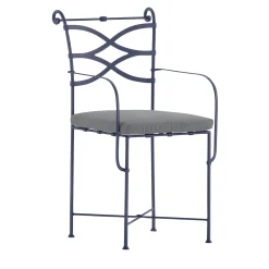 Begentle Cushioned Wrought Iron Blue Chair With Armrests