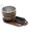 Beige Ice Bucket with with Base, Tongs and Knife