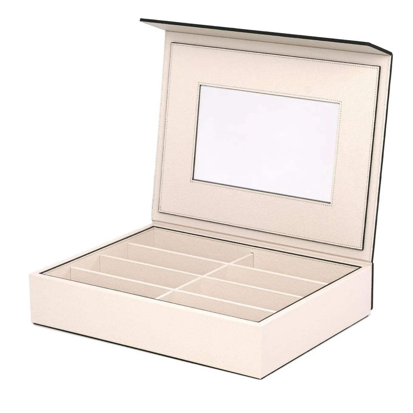 Beige Leather Eyeglasses Box With Mirror