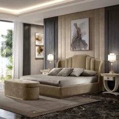 Beige Textile Bed