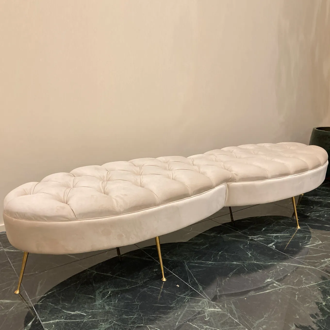 Beige Tufted Bench
