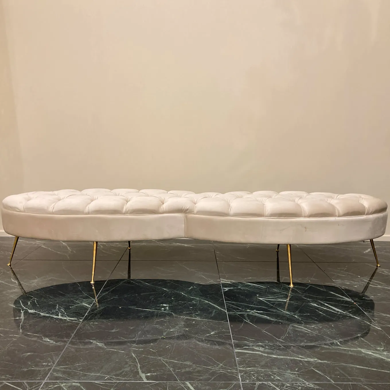 Beige Tufted Bench