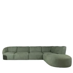 Belt Modular Green Leather Sofa with Metal Detail