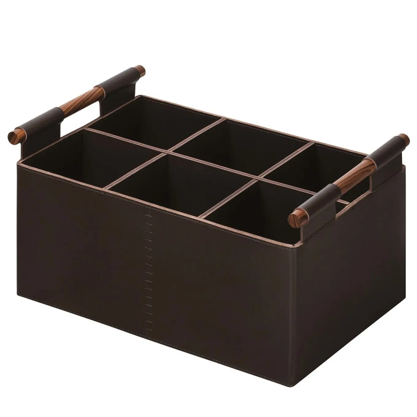 Beta Rectangular Basket with Handles in Brown Leather