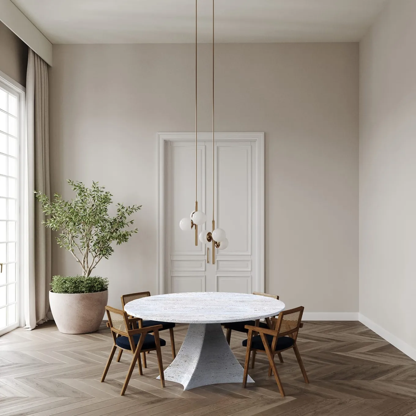 Bianca Round Travertine Table