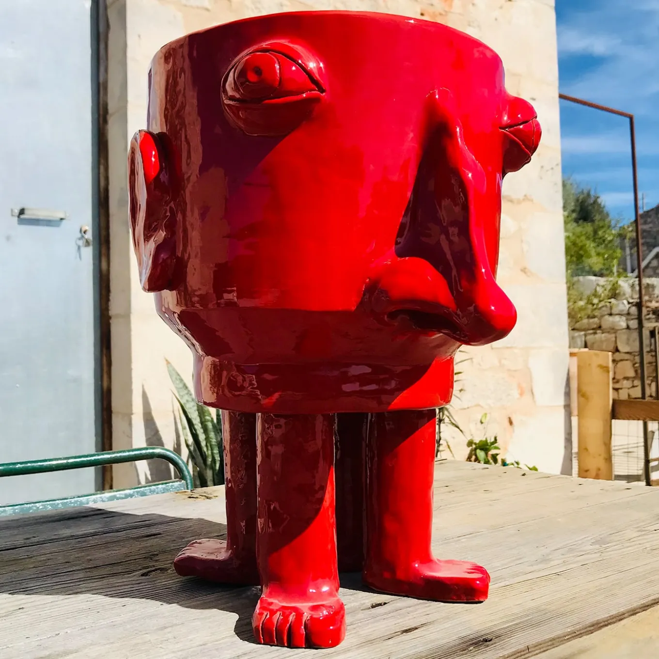 Big Red Walking Head Flower Pot