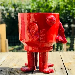 Big Red Walking Head Flower Pot