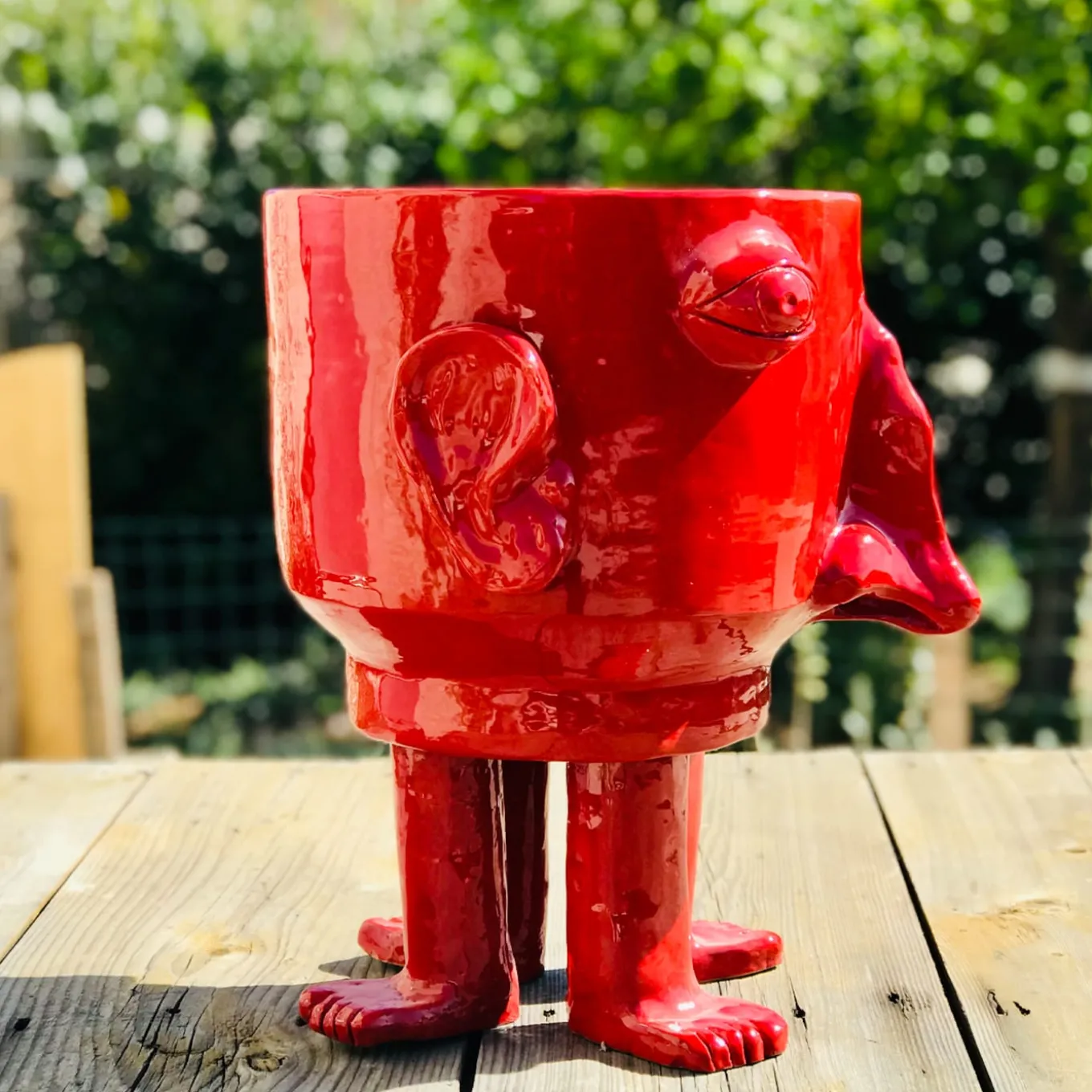 Big Red Walking Head Flower Pot