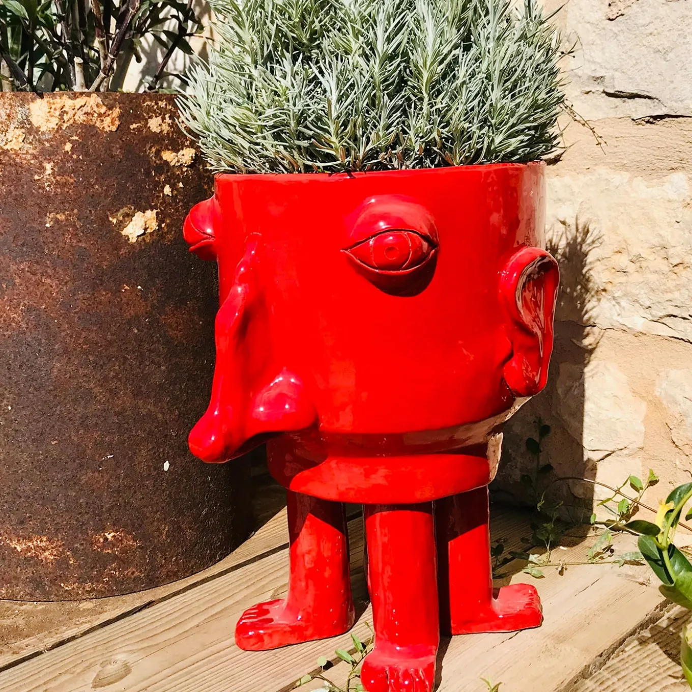 Big Red Walking Head Flower Pot