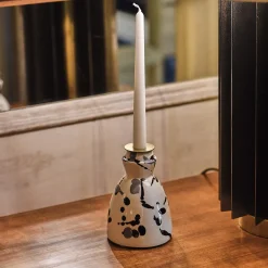 Black & White Ceramic Candlestick with 4 Scented Candles