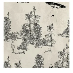 Black Alien Abduction Toile de Jouy Wallpaper