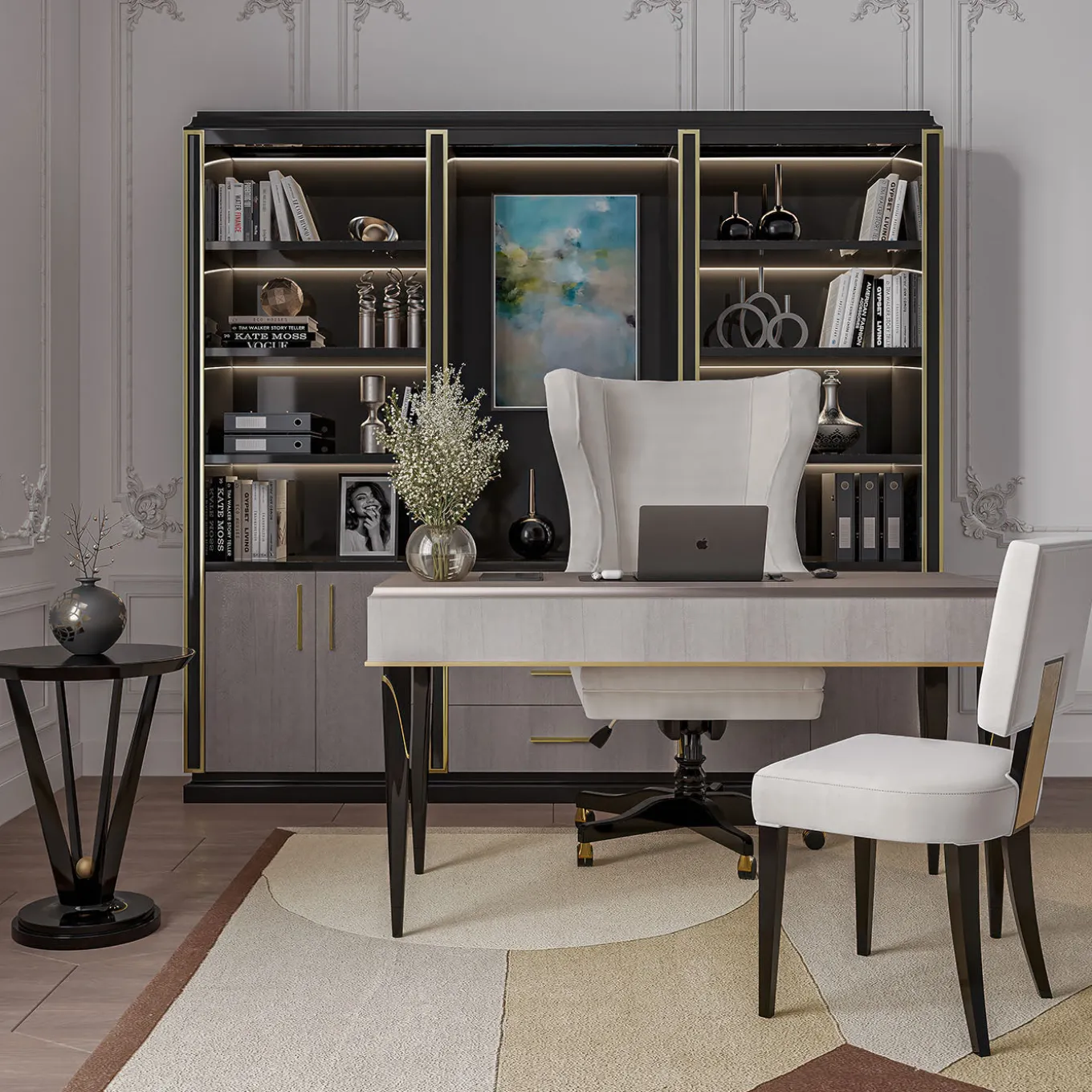 Black and Brown Bookcase with Eucalyptus Doors from Studio Privè Collection