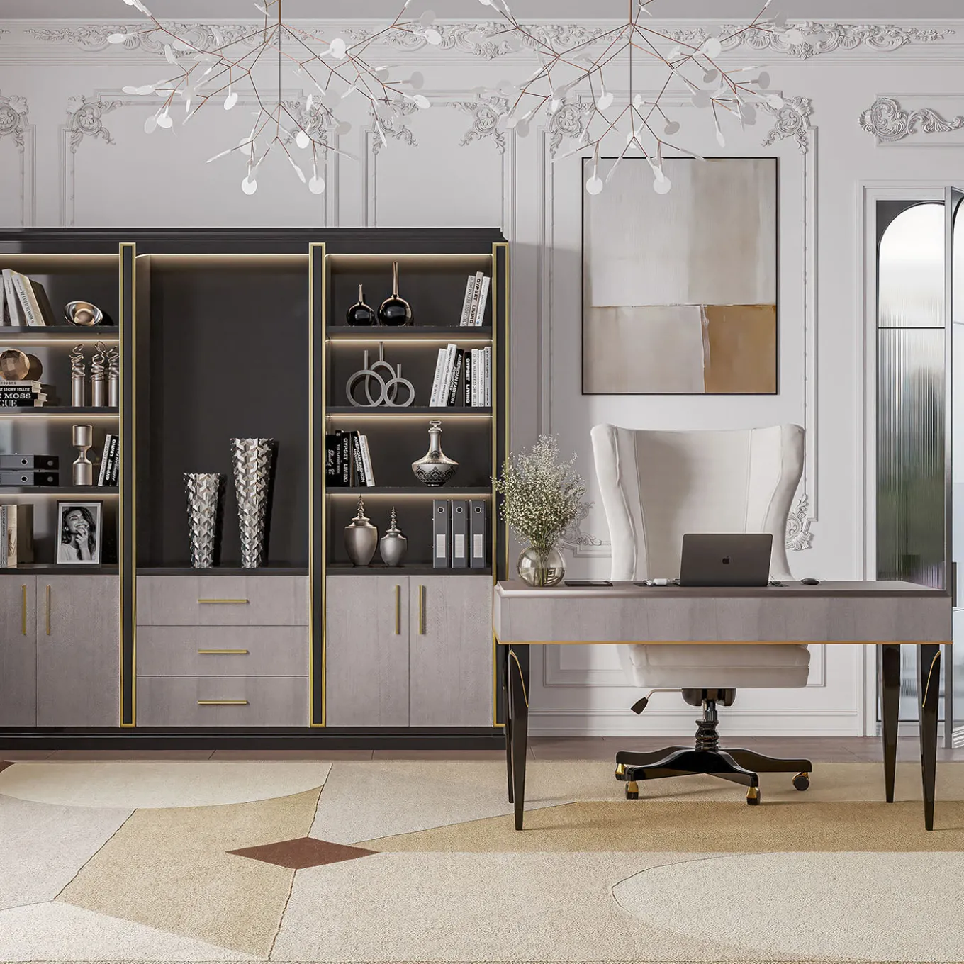 Black and Brown Bookcase with Eucalyptus Doors from Studio Privè Collection